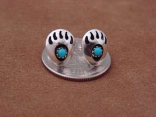 Navajo Indian Turquoise Bear Paw Earrings Sterling Silver Native 