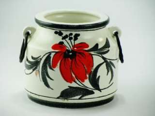 Vintage Italian Pottery Canister w/ Metal Double Handles  