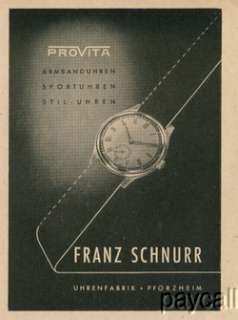 1943 Ad PROVITA Watches Franz Schnurr Germany  