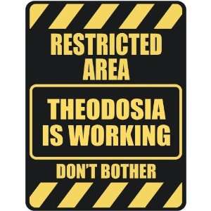   RESTRICTED AREA THEODOSIA IS WORKING  PARKING SIGN 