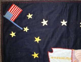 RARE 1915 HANDMADE & HANDSEWN THE GOOD OLD USA QUILT w/48 STATES 