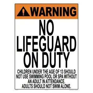  Warning No Lifeguard Sign 1005Ws1824E Patio, Lawn 