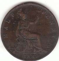   1887 great britain half penny nice circulated coin 124 years old