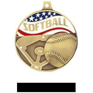   Softball Medals GOLD MEDAL/BLACK RIBBON 2 1/4