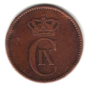  1880 CS Denmark 2 Ore Coin KM#793.1 