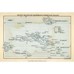 com 1879 Lithograph Map Society Islands Archipelago Marquesas Islands 