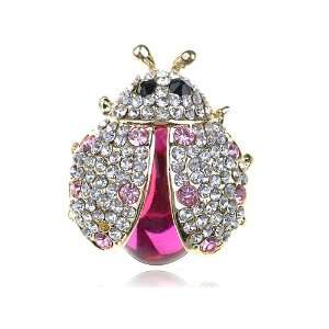   Gem Bling Crystal Rhinestone Pink Spot Lady Bug Insect Beetle Ring