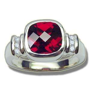  .09 ct Checkerboard Garnet Bezel Ladies Ring Jewelry