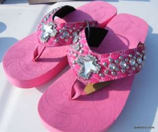 Pink Cross Western Rhinestone Jewel Flip Flop Sandals 7 Comfortable 