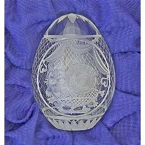  Petite Faberge Sleeping Cat Clear Crystal Etched Egg 