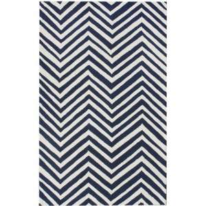   Wool Contemporary Area Rug Carpet 7 6 x 9 6 Navy Blue Zig Zag