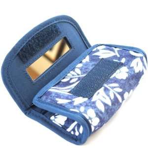  Lipstick Case With Mirror, White Flowers & Paisley Design/Blue 
