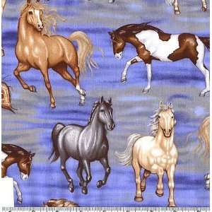  45 Wide Majestic Horses Blue Fabric By The Yard Arts 