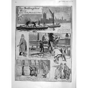    1907 SUFFRAGETTES RIVER THAMES POLICE BOATS LONDON