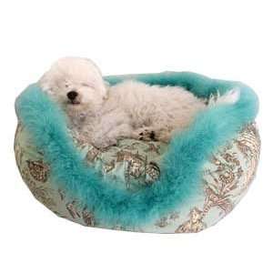   Pet Bed  Color MING TOILE WITH GREEN BOA  Size 22 INCH