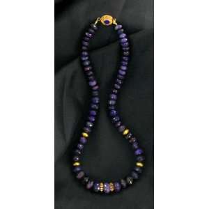  18K GOLD STUNNING FACETED SUGILITE RONDELLE BEADS NECKLACE 