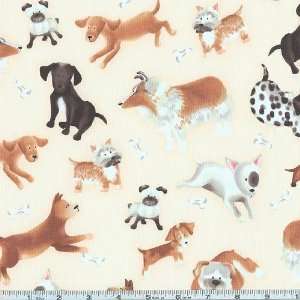  45 Wide Timeless Treasures Playful Dogs Cream Fabric By 