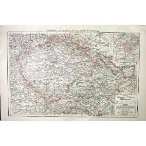  BOHEMIA MORAVIA AUSTRIAN SILESIA ANTIQUE MAP c1897 PRAGUE 