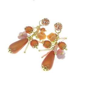 Bohemian Style Clay Flower Crystal Drop Earrings (Orange)