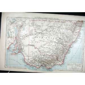  Victoria & New South Wales Old Antique Map 1898 Austral 