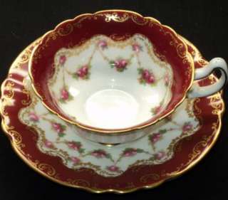   Doulton ROSE GARLAND DARK STRAWBERRY GOLD Tea cup and saucer  