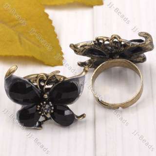 1P Black Adjustable Resin Butterfly Finger Ring Jewelry Gift Free Ship 