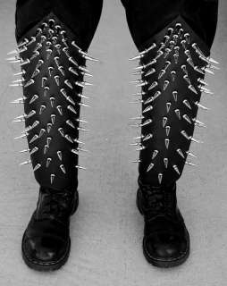 Black Metal Spiked Leather Boot Covers