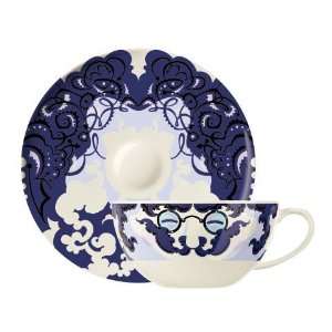 Tea Cup and Saucer, My Tea Blue Moustache Designer Set, Cup, Saucer 