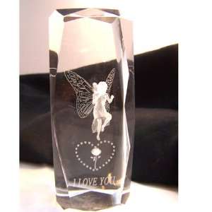   Laser Art Crystal with Fairy and I Love You Written 