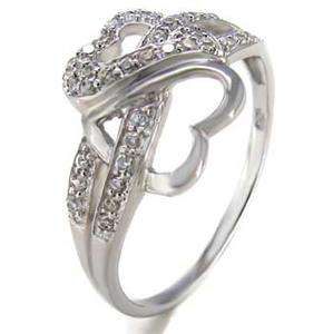 Sterling Silver Double Heart Engagement Promise Bridal Ring  