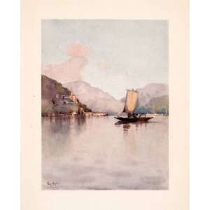  1908 Print Morcote Italy Lago di Lugano Lake Coastal 