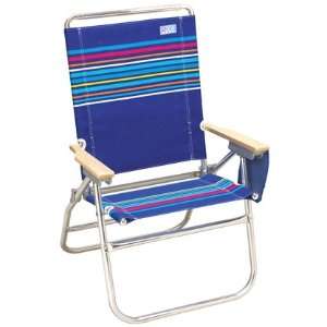  High Boy 4 Position Beach Chair   Blue with Stripes 
