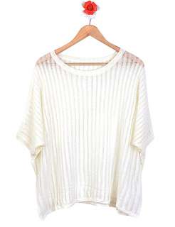   Korea Stylish Batwing Sweater Openwork Knit Loose Top White /Black/Tan