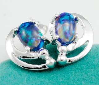 Fire Ocean Blue Opal Cute Stud Sterling 925 Silver Earrings 7.ct 