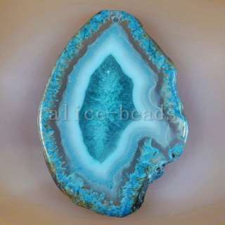 Blue Agate Druzy Slice Pendant Bead H120597  