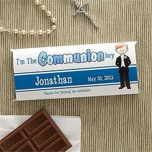 Personalized First Communion Candy Bar Wrapper Favors   Communion Boy