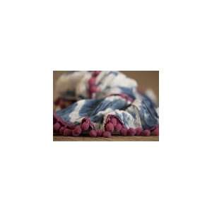  Blue Tie Dye Scarf with Pink Pom Poms Natural Life Arts 