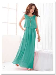 AB105 women girl boho style sleeveless long maxi summer dress green 