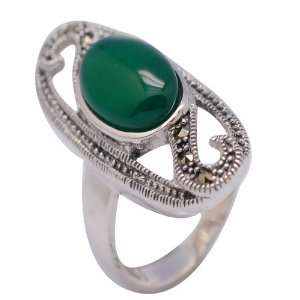  Sterling Silver Green Agate Ring Size 7.5 Jewelry