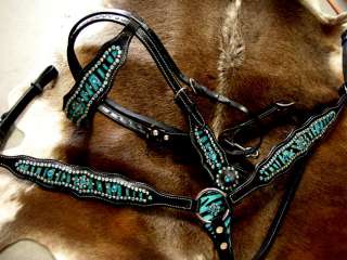 BRIDLE WESTERN LEATHER HEADSTALL BREASTCOLLAR TURQUOISE  