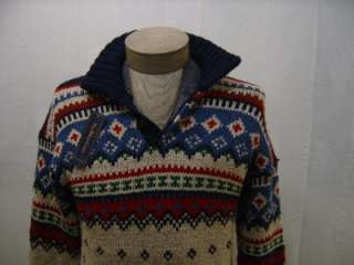   Lauren M Button Mockneck Sweater Wool Silk Linen FairIsle Nordic Mens