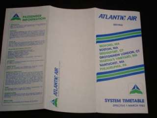   ATLANTIC AIR Airline System Timetable, Schedule, Mar. 1, 1983  