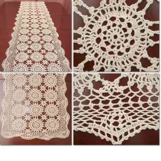 Hand Crochet Lace Ecru Cotton Table Runner 16 x 90 T13  