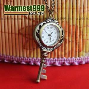 Antique Bronze Vintage Brass Charm Key Quartz Pocket Watch Pendant 