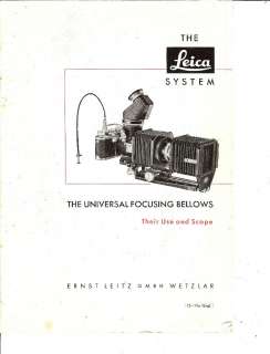 The Leica System The Universal Focusing Bellows, Their Use and Scope 