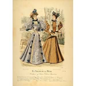  1895 Victorian Lady Spring Fashion Dress Hat Lithograph 