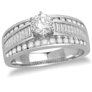 com 14k White Gold 6 Prong Round Diamond Engagement Ring with Channel 