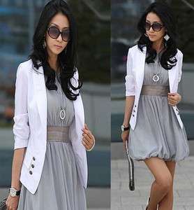 White Womens Elegant Button Career OL Slim Suit Outwear Coat Blazer S 