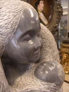SWEET SOAPSTONE LARGE SCULPTURE CARVING   MOTHER AND CHILD   SIGNED RP 