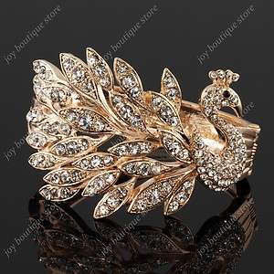Gold peacock clear Swarovski crystal bracelets cuff  